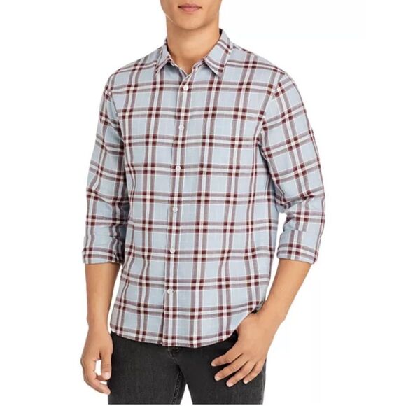 Vince Light Blue Brown Plaid "Liberty" Long Sleeve Cotton Button Down Shirt - Picture 1 of 8